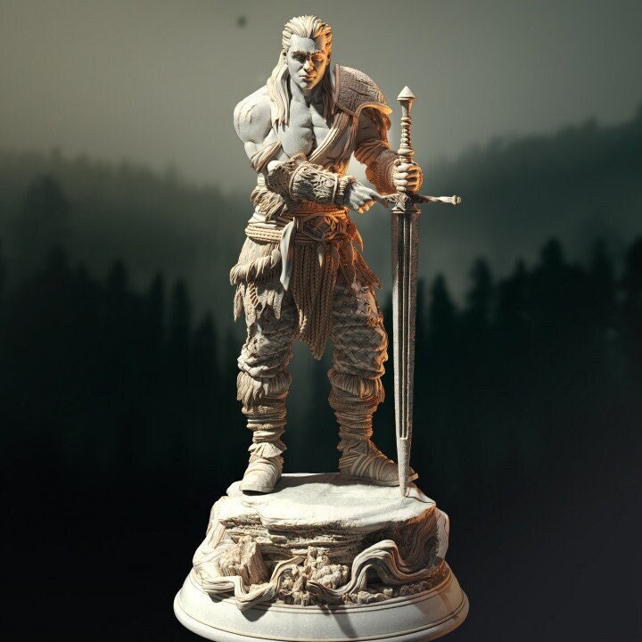 Human Ranger Fighter with Sword | Miniature | 28mm, 32mm, 75mm, 100mm Scales | Pathfinder Figure | DnD | Figurine unpainted |