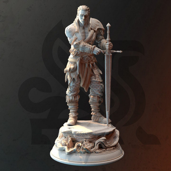 Human Ranger Fighter with Sword | Miniature | 28mm, 32mm, 75mm, 100mm Scales | Pathfinder Figure | DnD | Figurine unpainted |