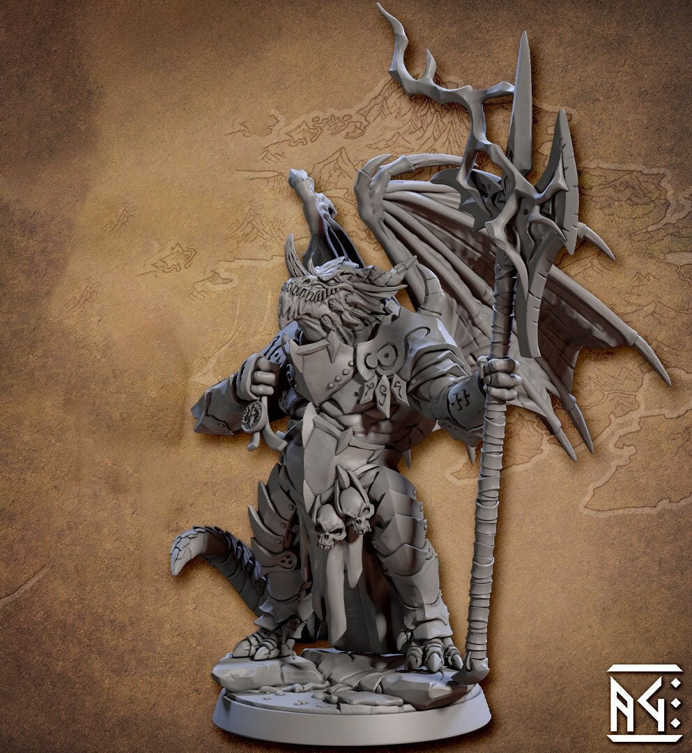 Dragonborn Paladin Fighter Polearm model | 28mm, 32mm, 54mm,75mm Scale Resin Miniature Dungeons and Dragons D&D Pathfinder | Artisan Guild