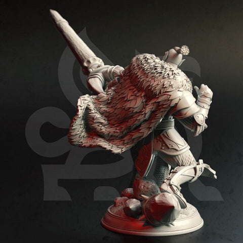 Half-Orc Paladin Fighter Cavalier with Lance | Miniature | 28mm, 32mm, 75mm, 100mm Scales | Pathfinder Figure | DnD | Figurine unpainted |
