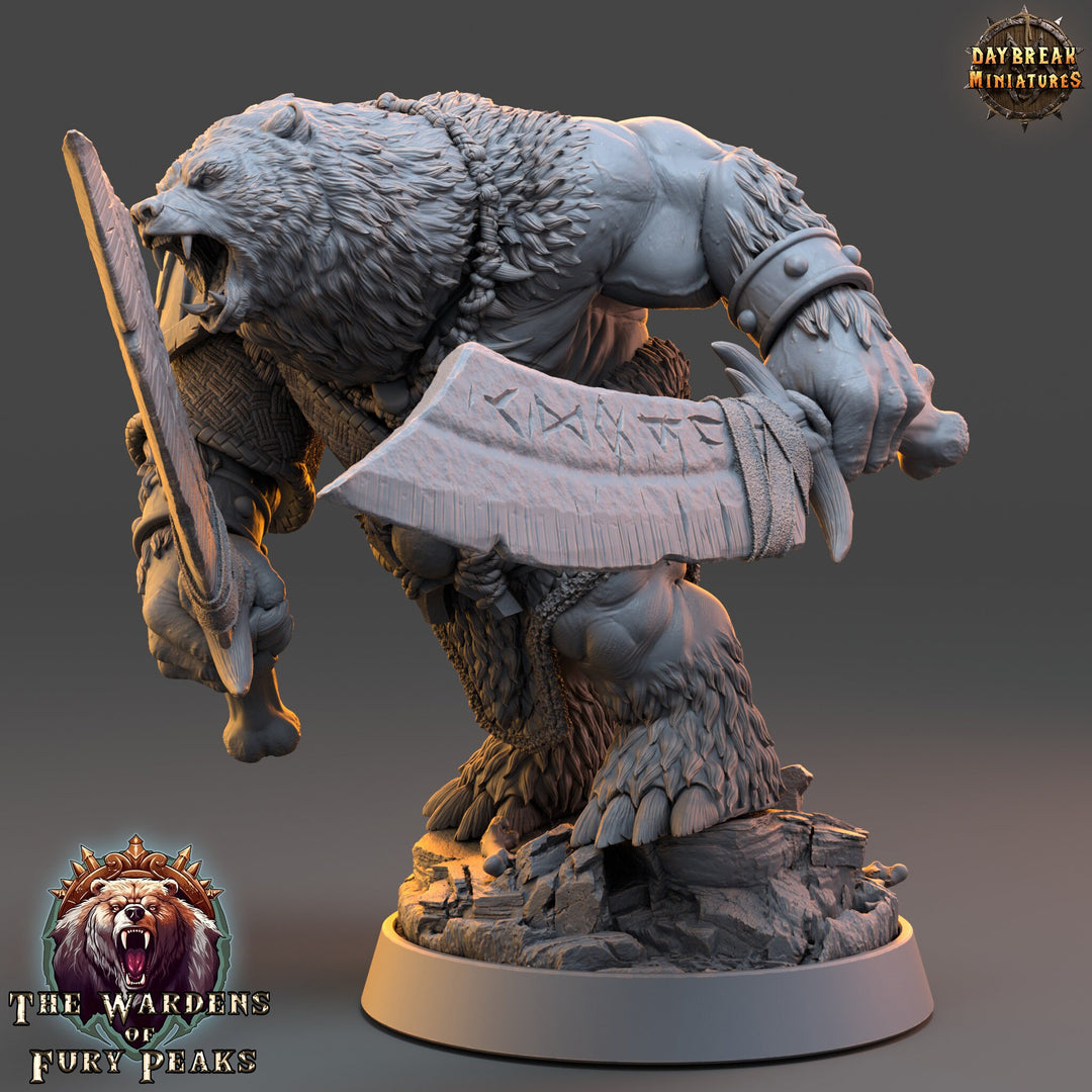 BearFolk Fighter Werebear Humanoid/ 4 sizes /Scales | D&amp;D 5e Megaboss| Pathfinder | Daybreak Miniatures