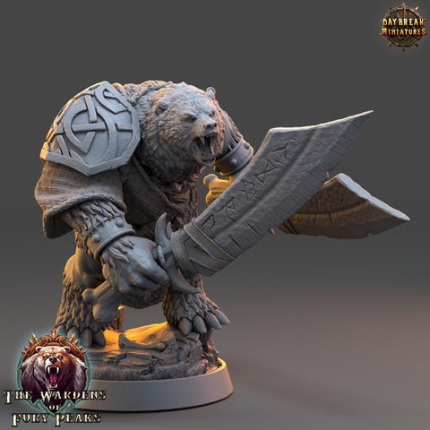 BearFolk Fighter Werebear Humanoid Scales: 28mm, 32mm,54mm,75mm | D&D 5e Megaboss | Dungeons and Dragons | Pathfinder | Daybreak Miniatures