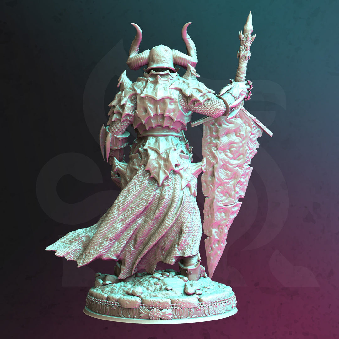 Death Knight, Oathbreaker Paladin, Warlock Hexblade | Unpainted Miniature | 28mm,32mm, 54mm 75mm, 100mm Scales | Pathfinder Figure | DnD | |