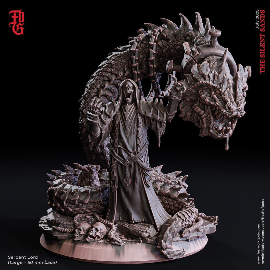 Serpent Lord Undead Lich | 28mm, 32mm, 54mm, 75mm, 100mm Scale Resin Miniature | Flesh of Gods | Dungeons and Dragons |