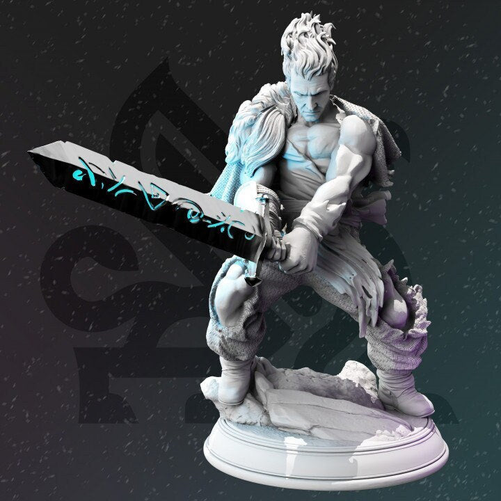 Male Barbarian Kensai | Resin Miniature | 28mm, 32mm, 54mm, 75mm, 100mm Scales | Pathfinder Figure | DnD | Figurine unpainted |