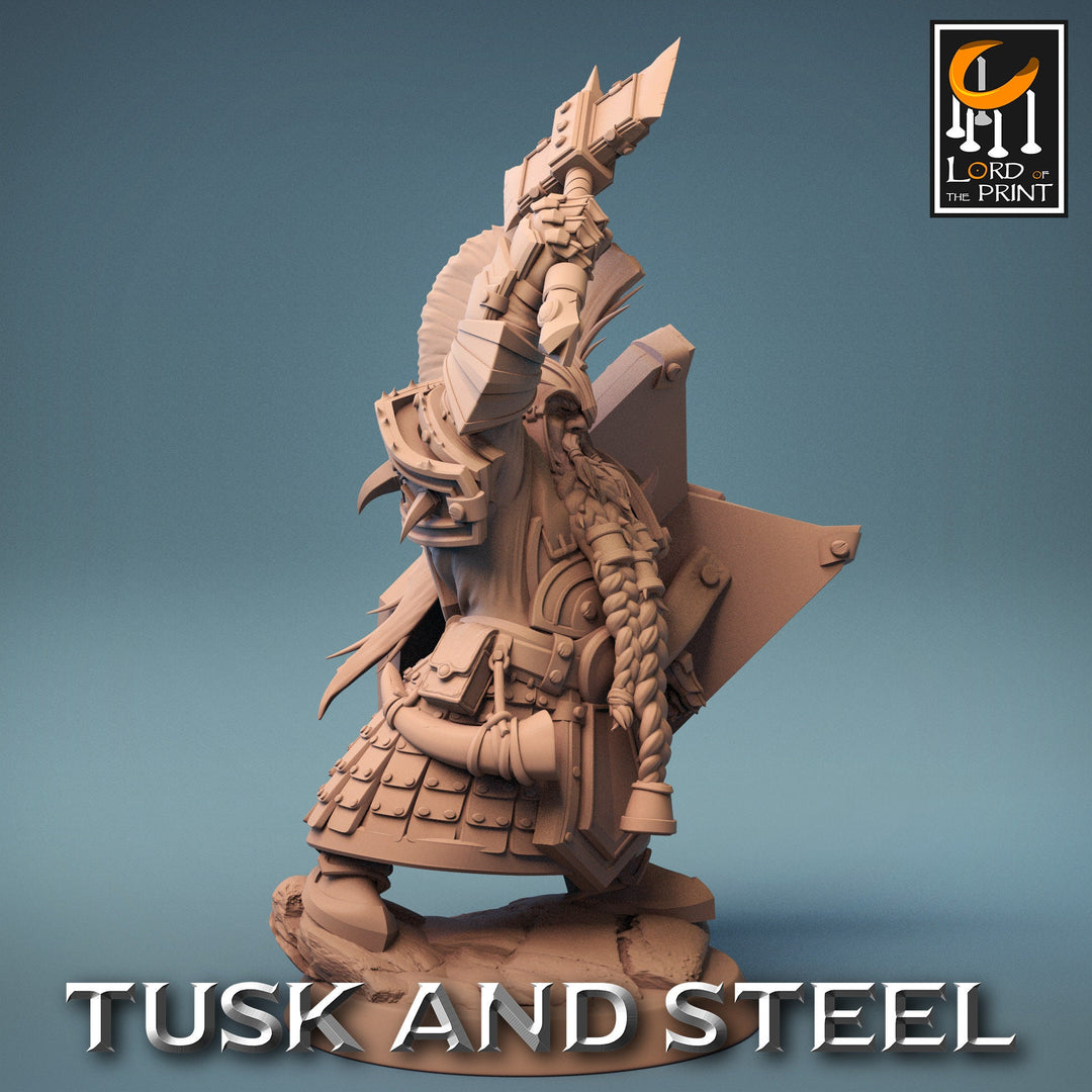 Dwarf Fighter Paladin Axe &amp; Shield Unpainted Model | 28mm, 32mm,54mm,75mm,100mm Scales | Dungeons and Dragons Pathfinder Lord of The Print