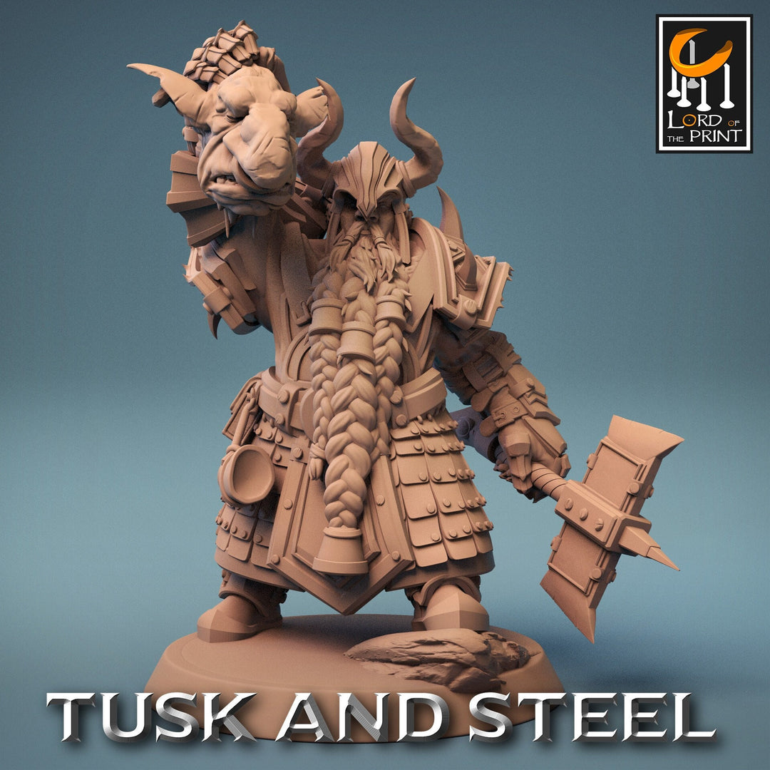Dwarf Fighter Paladin Axe & Goblin Head Unpainted | 28mm, 32mm,54mm,75mm,100mm Scales | Dungeons and Dragons Pathfinder Lord of The Print