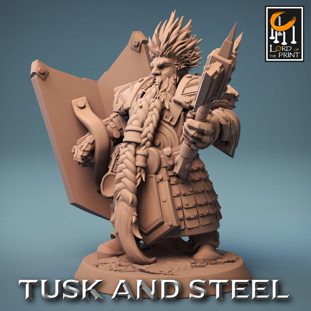 Dwarf Fighter Paladin Axe &amp; Shield Unpainted Model | 28mm, 32mm,54mm,75mm,100mm Scales | Dungeons and Dragons Pathfinder Lord of The Print