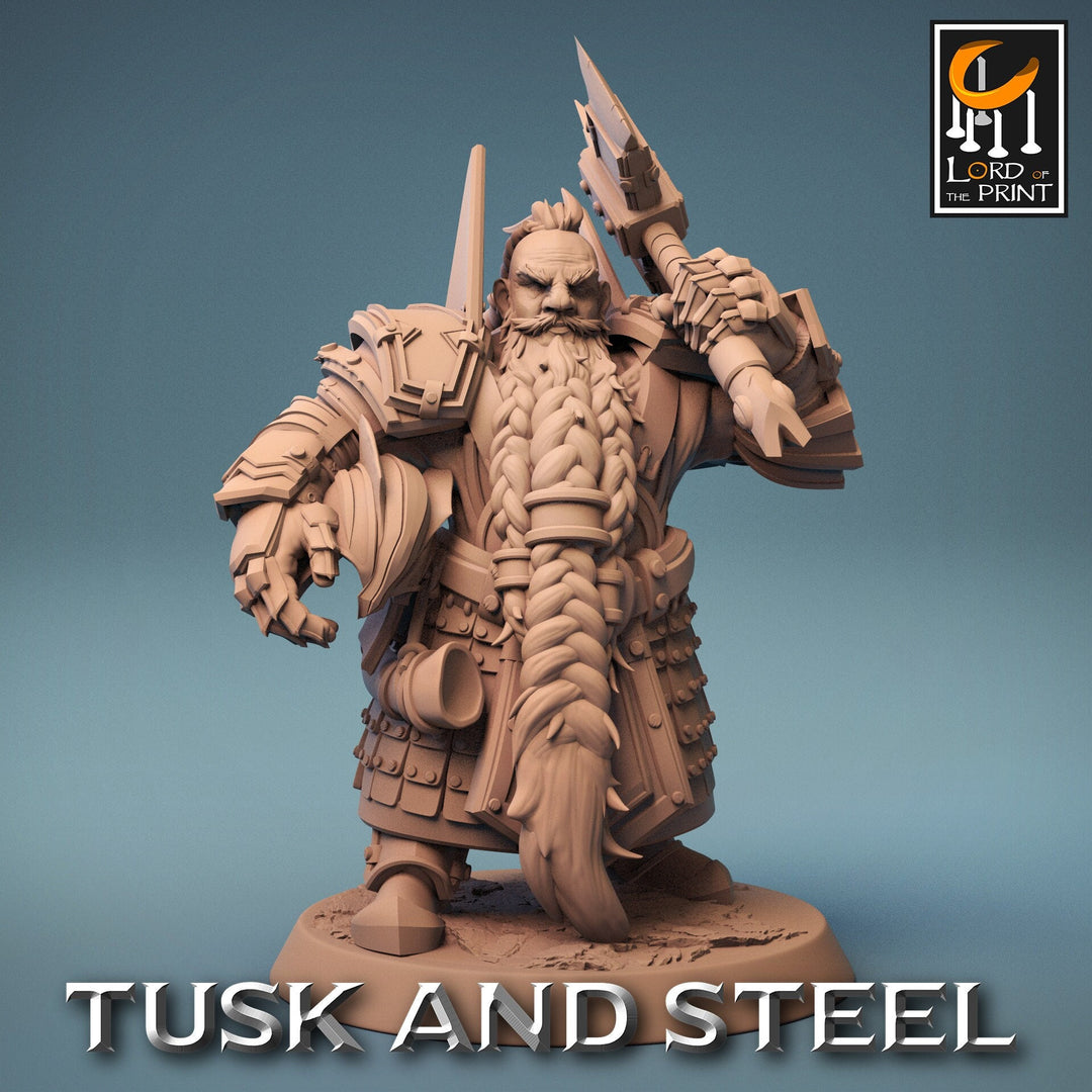 Dwarf Fighter Paladin Axe Unpainted Figure | 28mm, 32mm,54mm,75mm,100mm Scales | Dungeons and Dragons Pathfinder Lord of The Print