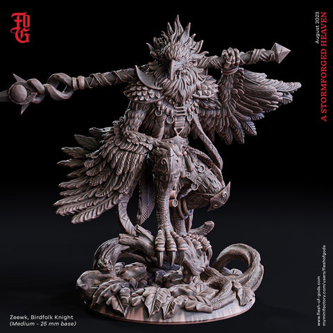 Aarakocra Birdfolk Fighter Paladin PC NPC | 28mm,32mm,54mm,75mm,100mm Scales | Player Character -D&D 5e Pathfinder Figurine | Flesh of Gods