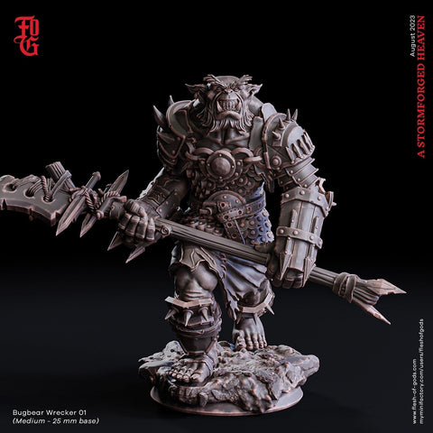 Bugbear Fighter Barbarian w/ Polearm PC NPC | 28mm,32mm,54mm,75mm,100mm Scales | Player Character D&D 5e Pathfinder Figurine | Flesh of Gods