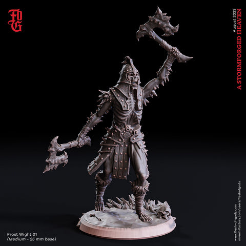 Undead Wight Death Knight Monster with 2 Axes Miniature | 28mm,32mm,54mm,75mm,100mm Scale |Figurine D&D 5e |Pathfinder Undead| Flesh of Gods