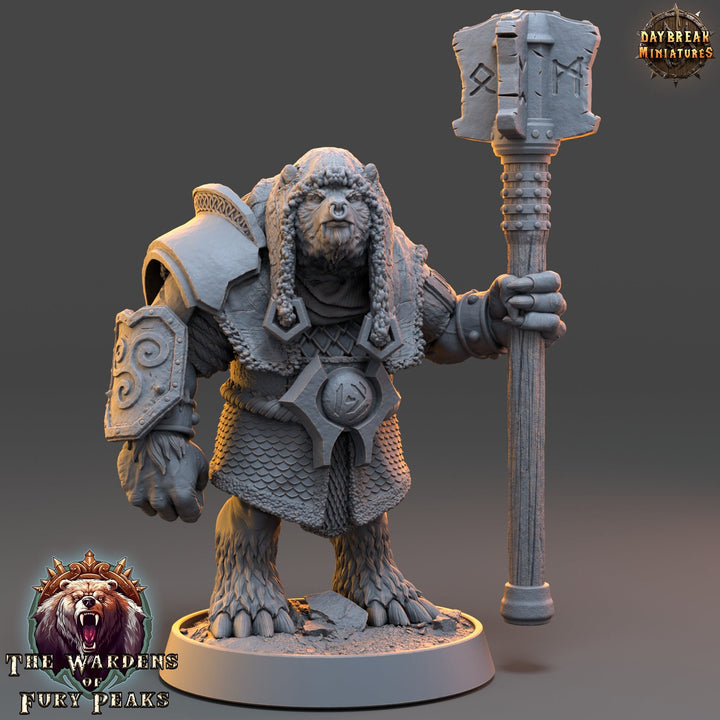 BearFolk Werebear Cleric with Mace | Scales: 28mm, 32mm,54mm,75mm | D&amp;D 5e Megaboss | Dungeons and Dragons |Pathfinder| Daybreak Miniatures