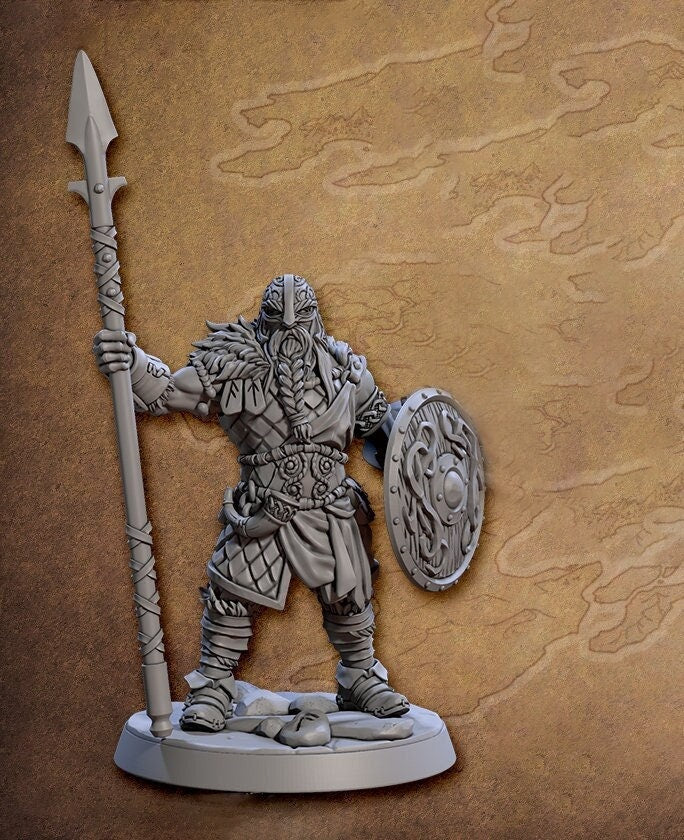 Ranger Fighter Helm Spear Shield | 28mm, 32mm, 54mm,75mm,100mm Scale Resin Miniature Dungeons and Dragons D&amp;D Pathfinder | Artisan Guild