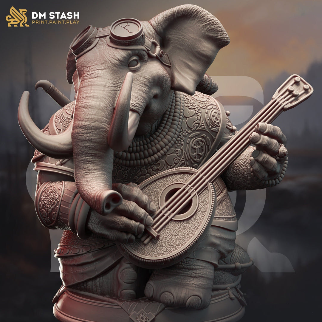 Luxodon Bard Elephant Folk Miniature | 28mm,32mm,54mm,75mm,100mm Scales | Dungeons and Dragons | Pathfinder | DM Stash