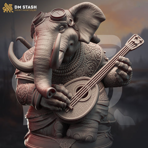Luxodon Bard Elephant Folk Miniature | 28mm,32mm,54mm,75mm,100mm Scales | Dungeons and Dragons | Pathfinder | DM Stash