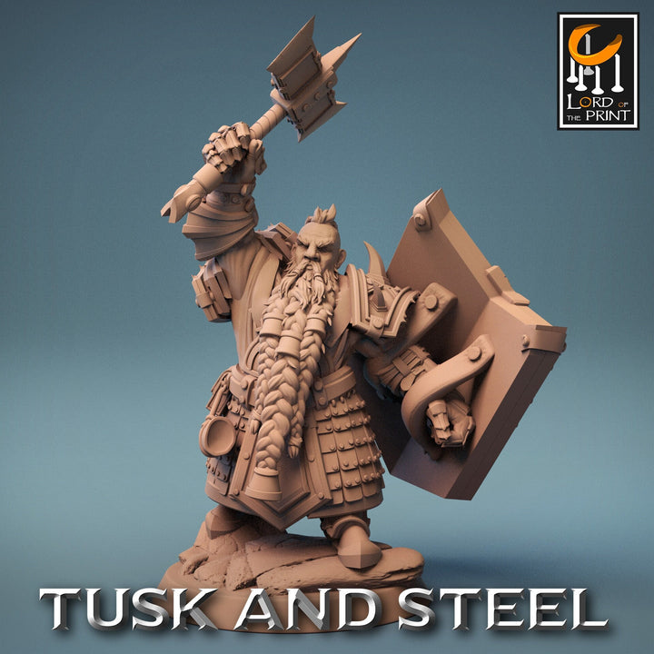 Dwarf Fighter Paladin Axe &amp; Shield Unpainted Model | 28mm, 32mm,54mm,75mm,100mm Scales | Dungeons and Dragons Pathfinder Lord of The Print