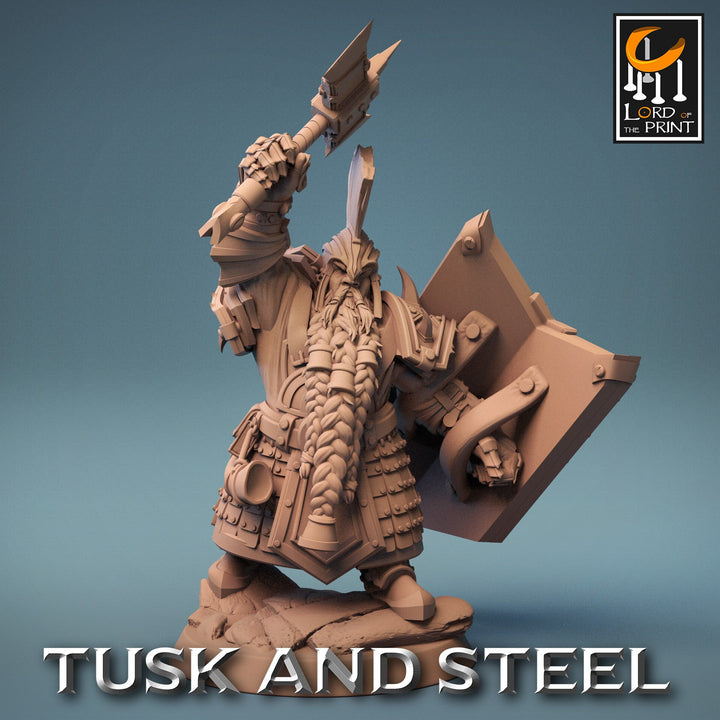 Dwarf Fighter Paladin Axe &amp; Shield Unpainted Model | 28mm, 32mm,54mm,75mm,100mm Scales | Dungeons and Dragons Pathfinder Lord of The Print