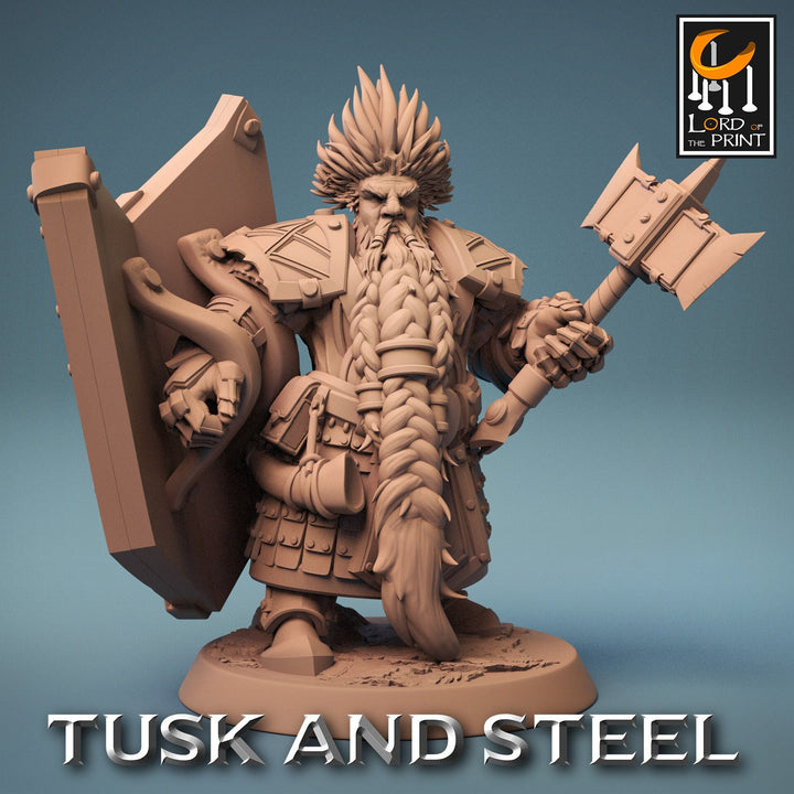 Dwarf Fighter Paladin Axe &amp; Shield Unpainted Model | 28mm, 32mm,54mm,75mm,100mm Scales | Dungeons and Dragons Pathfinder Lord of The Print