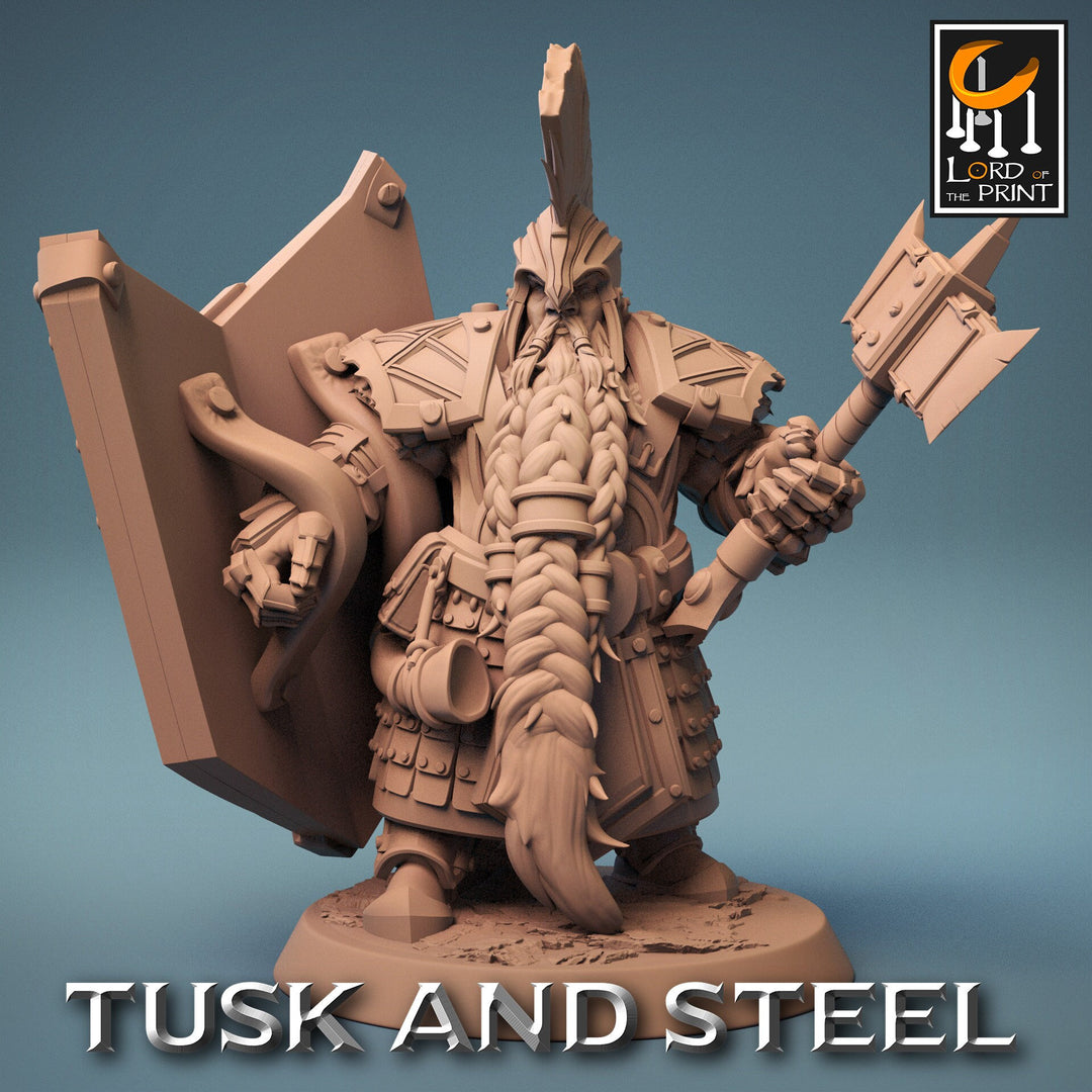 Dwarf Fighter Paladin Axe & Shield Unpainted Model | 28mm, 32mm,54mm,75mm,100mm Scales | Dungeons and Dragons Pathfinder Lord of The Print