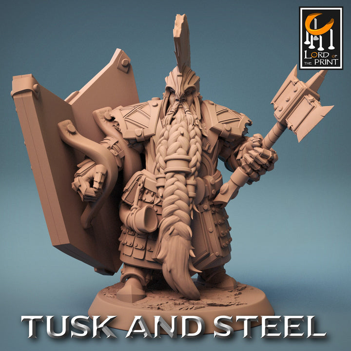 Dwarf Fighter Paladin Axe &amp; Shield Unpainted Model | 28mm, 32mm,54mm,75mm,100mm Scales | Dungeons and Dragons Pathfinder Lord of The Print