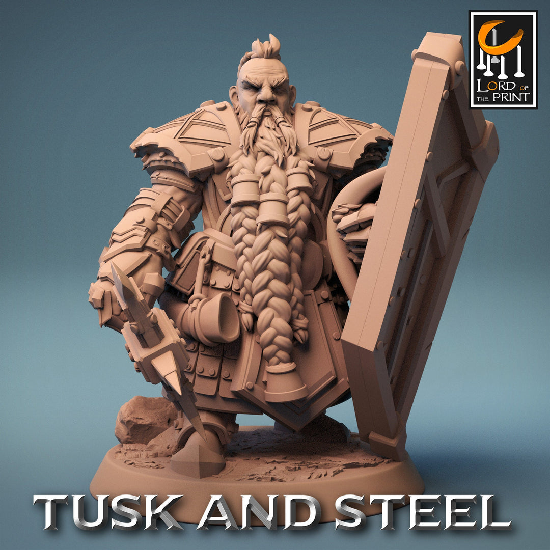 Dwarf Fighter Paladin Axe &amp; Shield Unpainted Model | 28mm, 32mm,54mm,75mm,100mm Scales | Dungeons and Dragons Pathfinder Lord of The Print