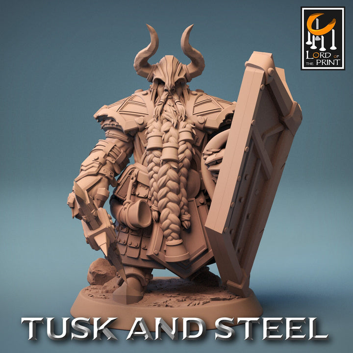 Dwarf Fighter Paladin Axe &amp; Shield Unpainted Model | 28mm, 32mm,54mm,75mm,100mm Scales | Dungeons and Dragons Pathfinder Lord of The Print