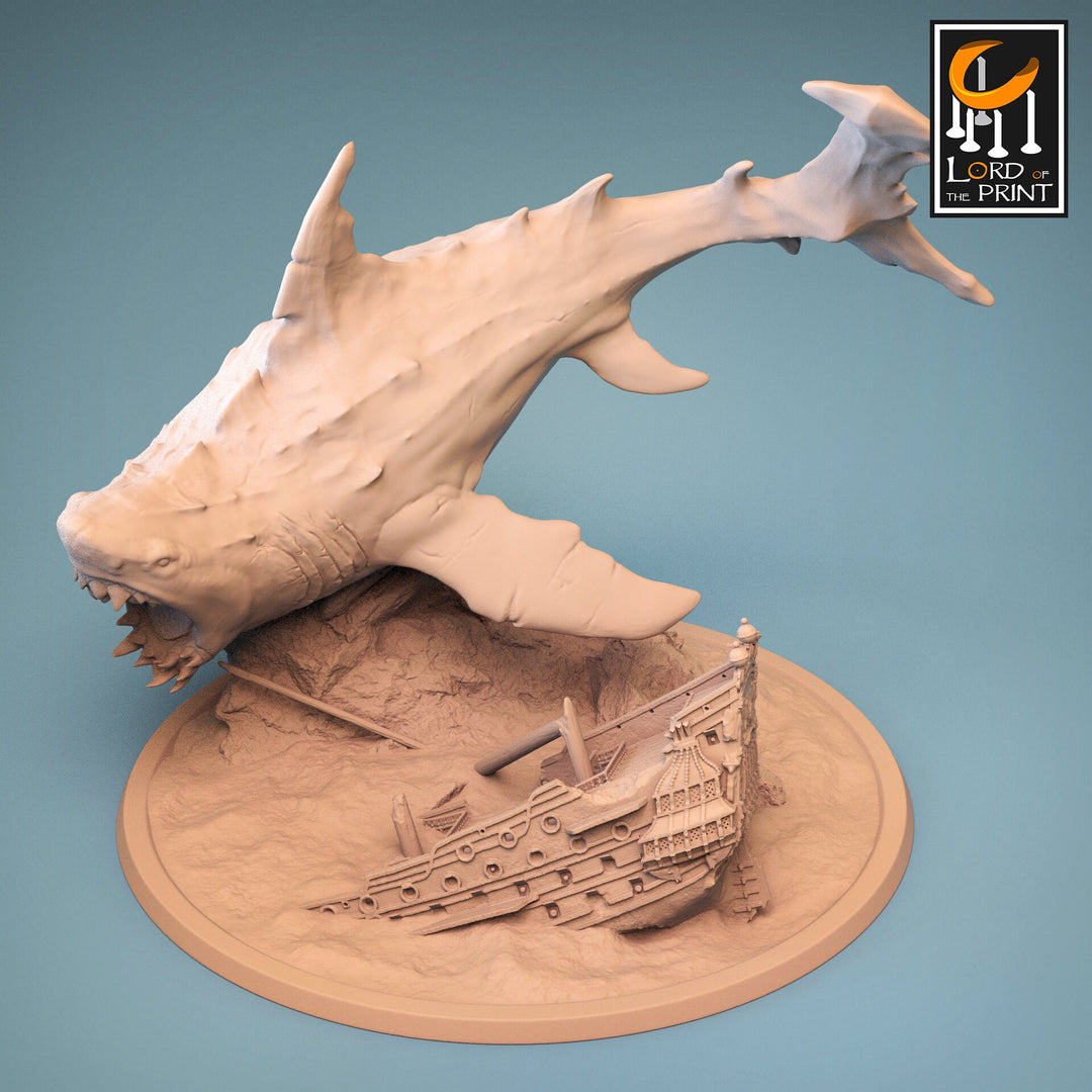 Megalodon, Giant Shark (3 sizes) Underwater D&amp;D Miniature |215mm Long, 28mm,32mm,54mm Scales |Resin Figurine Dungeons and Dragons Pathfinder