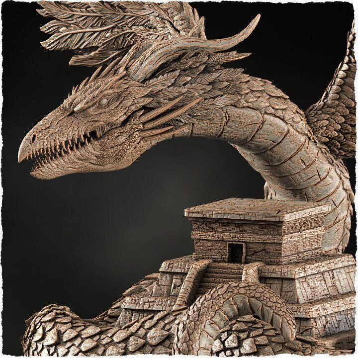 Gargantuan Quetzalcoatl Flying Snake God Miniature | 28mm &amp; 32mm Sizes 130mm High | Aztec God Statue | Figurine | Dungeons and Dragons 5e