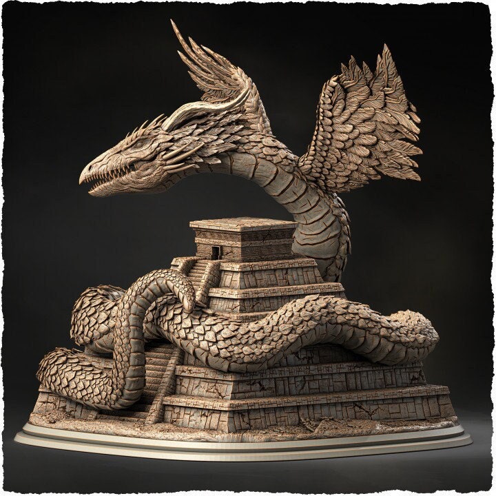 Gargantuan Quetzalcoatl Flying Snake God Miniature | 28mm &amp; 32mm Sizes 130mm High | Aztec God Statue | Figurine | Dungeons and Dragons 5e