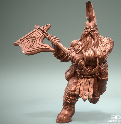 Dwarf Fighter Barbarian Axe Unpainted Figure | 28mm, 32mm,54mm,75mm,100mm Scales | Dungeons and Dragons Pathfinder | 3DArtGuy