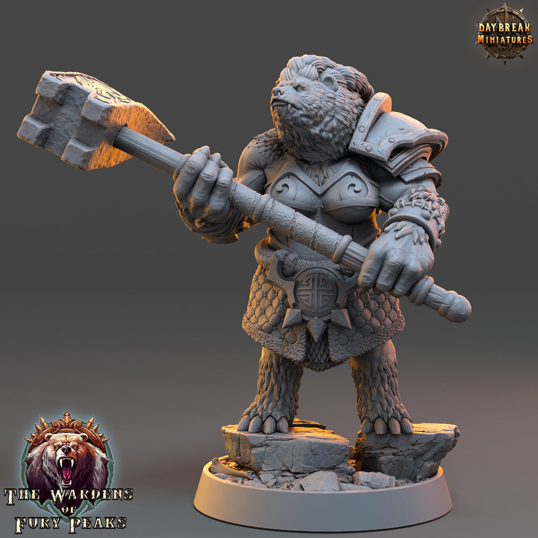 BearFolk Werebear Fighter with Mace | Scales: 28mm, 32mm,54mm,75mm | D&amp;D 5e Megaboss | Dungeons and Dragons |Pathfinder| Daybreak Miniatures