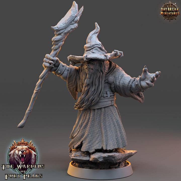 BearFolk Werebear Wizard with Staff | Scales: 28mm, 32mm,54mm,75mm | D&amp;D 5e Megaboss | Dungeons and Dragons |Pathfinder| Daybreak Miniatures