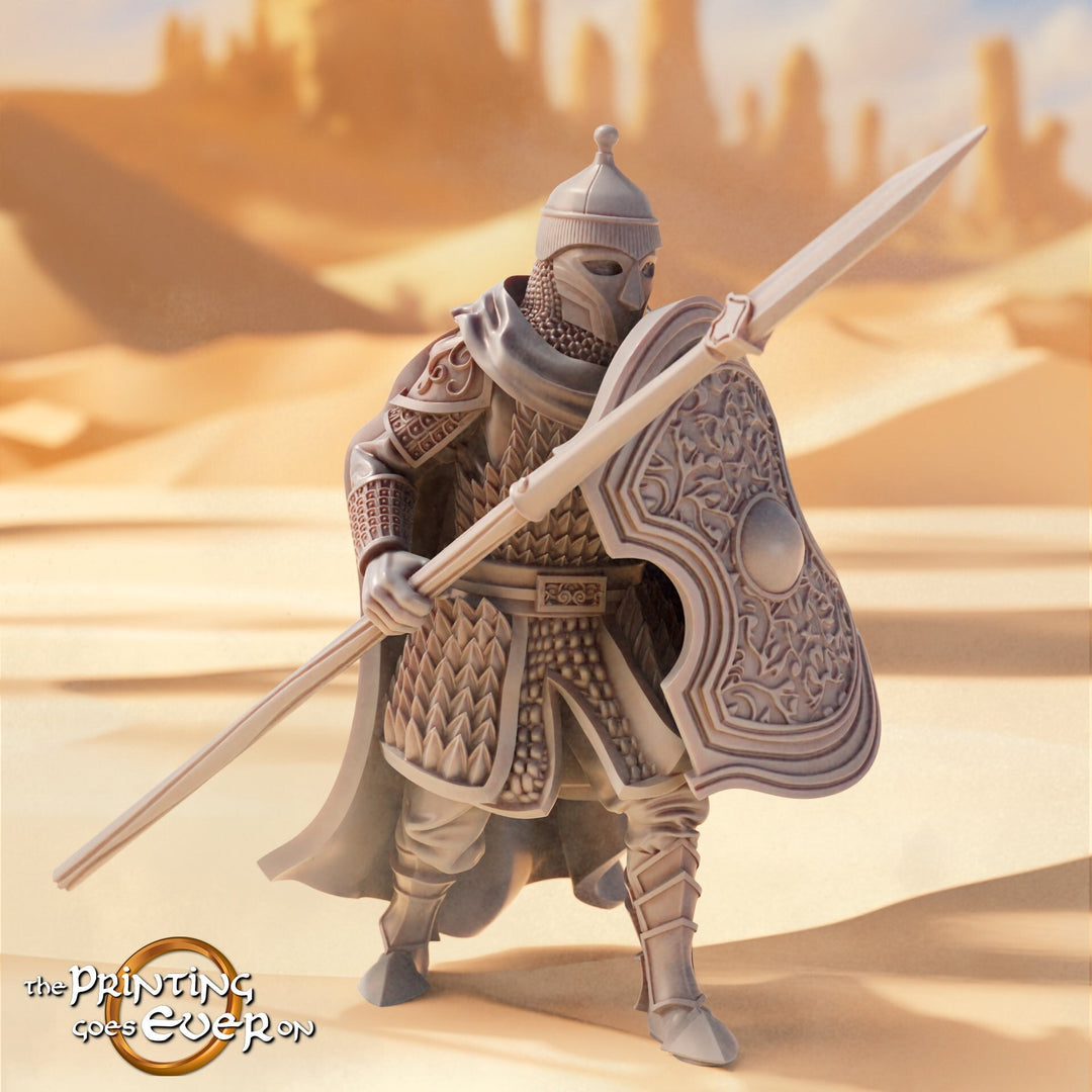 Human Fighter Paladin in Chainmail Spear & Shield Unpainted Miniature |28mm, 32mm, 54mm, 75mm, 100mm Scales | Pathfinder Figure DnD Figurine