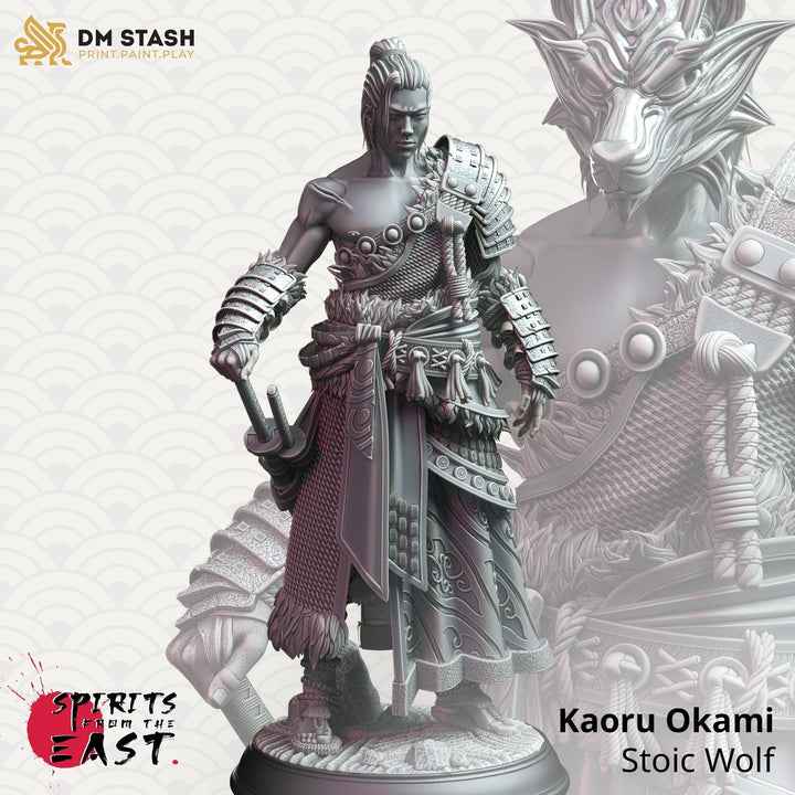 Human Male Samurai Animal Armor Fighter Kensai Miniature | 28mm,32mm,54mm,75mm,100mm Scales | Dungeons and Dragons Pathfinder | DM Stash