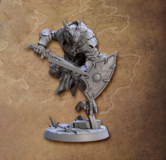 Dragonborn Paladin Fighter Sword Shield | 28mm, 32mm, 54mm,75mm,100mm Scale Resin figure Dungeons and Dragons D&amp;D Pathfinder | Artisan Guild