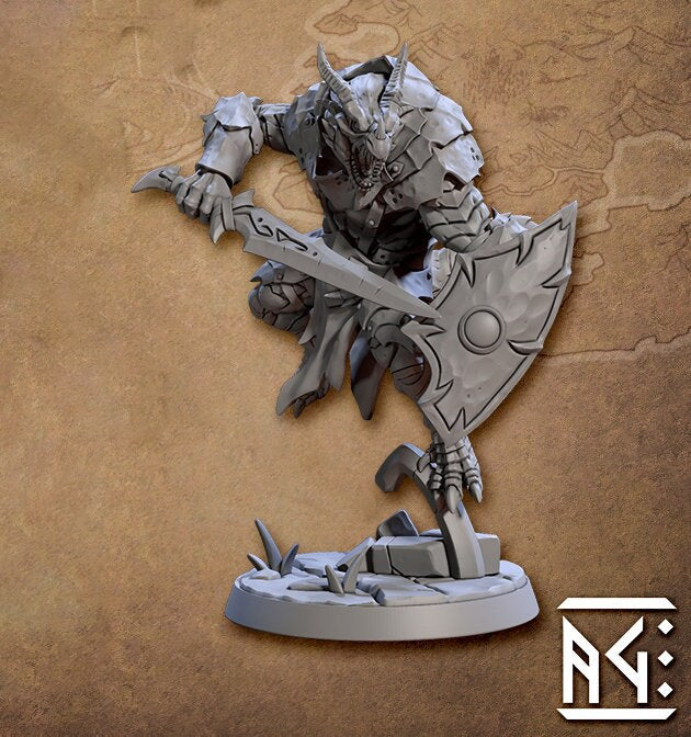 Dragonborn Paladin Fighter Sword Shield | 28mm, 32mm, 54mm,75mm,100mm Scale Resin figure Dungeons and Dragons D&amp;D Pathfinder | Artisan Guild