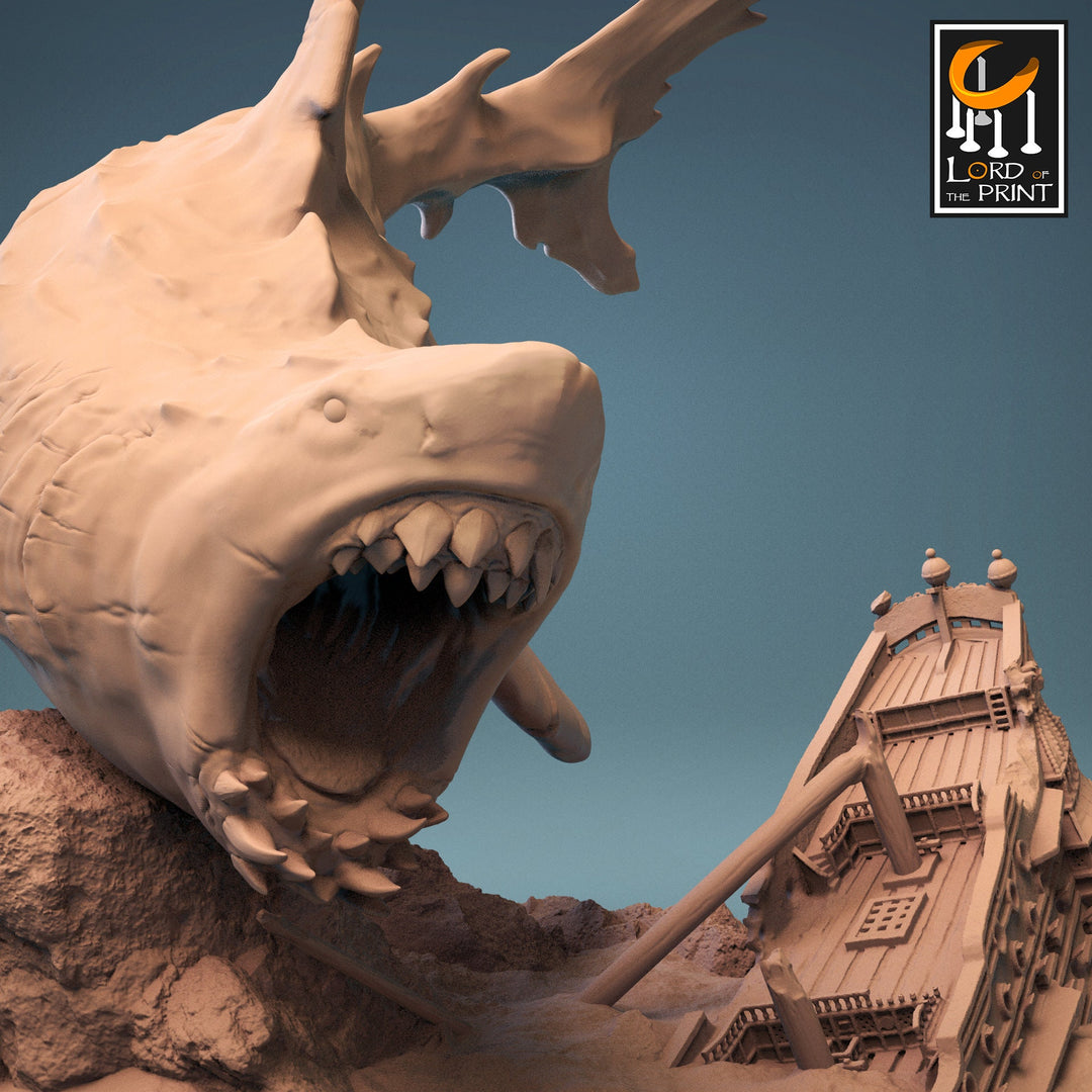 Megalodon, Giant Shark (3 sizes) Underwater D&amp;D Miniature |215mm Long, 28mm,32mm,54mm Scales |Resin Figurine Dungeons and Dragons Pathfinder
