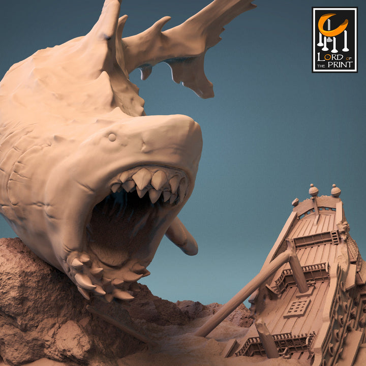 Megalodon, Giant Shark (3 sizes) Underwater D&amp;D Miniature |215mm Long, 28mm,32mm,54mm Scales |Resin Figurine Dungeons and Dragons Pathfinder