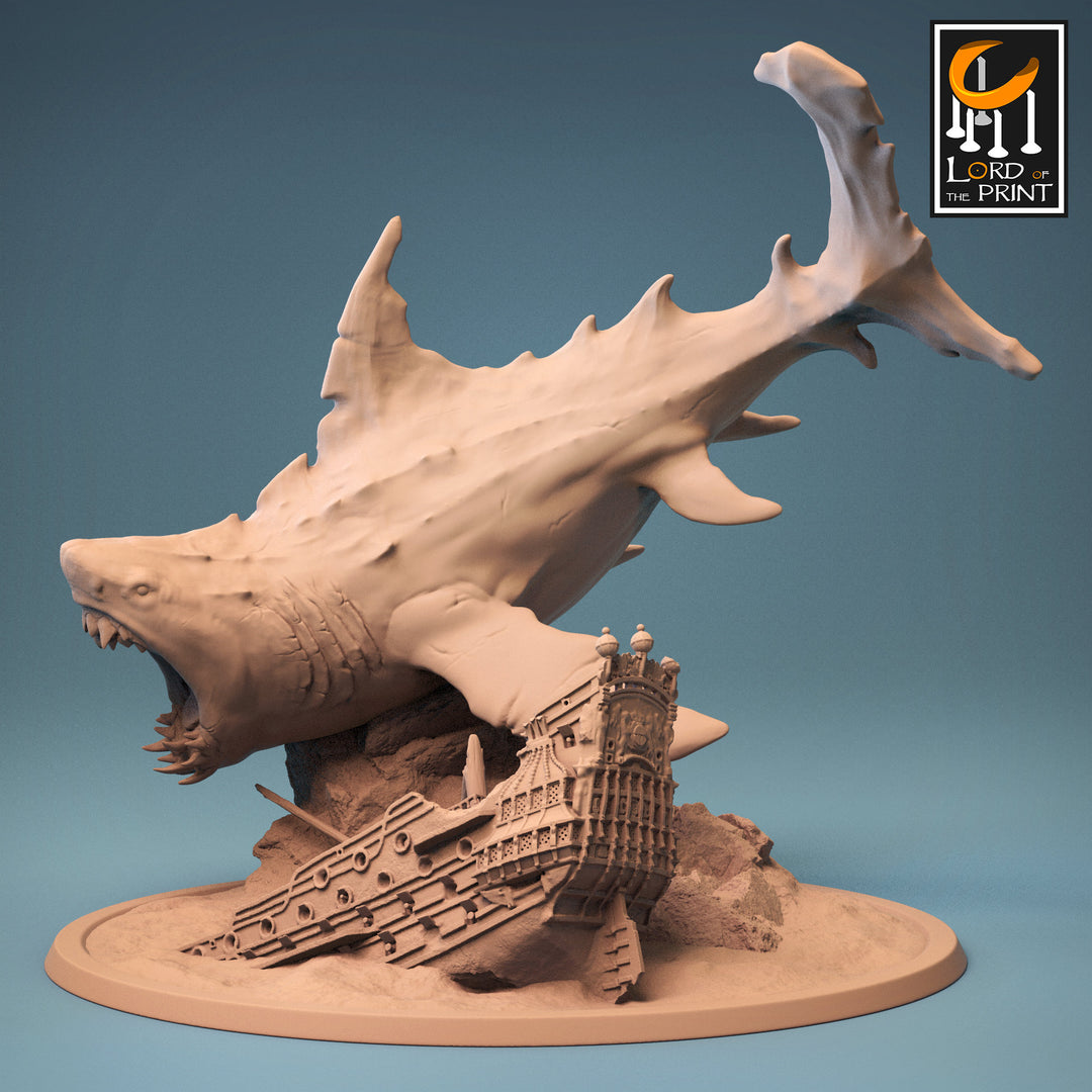 Megalodon, Giant Shark (3 sizes) Underwater D&amp;D Miniature |215mm Long, 28mm,32mm,54mm Scales |Resin Figurine Dungeons and Dragons Pathfinder