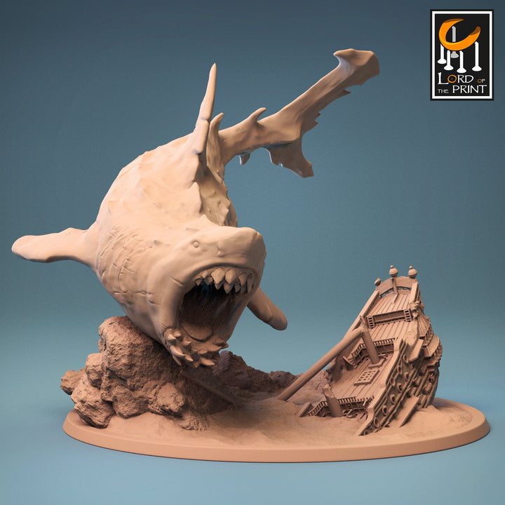 Megalodon, Giant Shark (3 sizes) Underwater D&amp;D Miniature |215mm Long, 28mm,32mm,54mm Scales |Resin Figurine Dungeons and Dragons Pathfinder