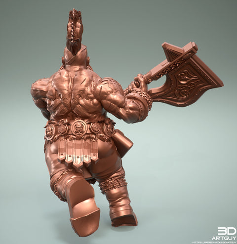 Dwarf Fighter Barbarian Axe Unpainted Figure | 28mm, 32mm,54mm,75mm,100mm Scales | Dungeons and Dragons Pathfinder | 3DArtGuy