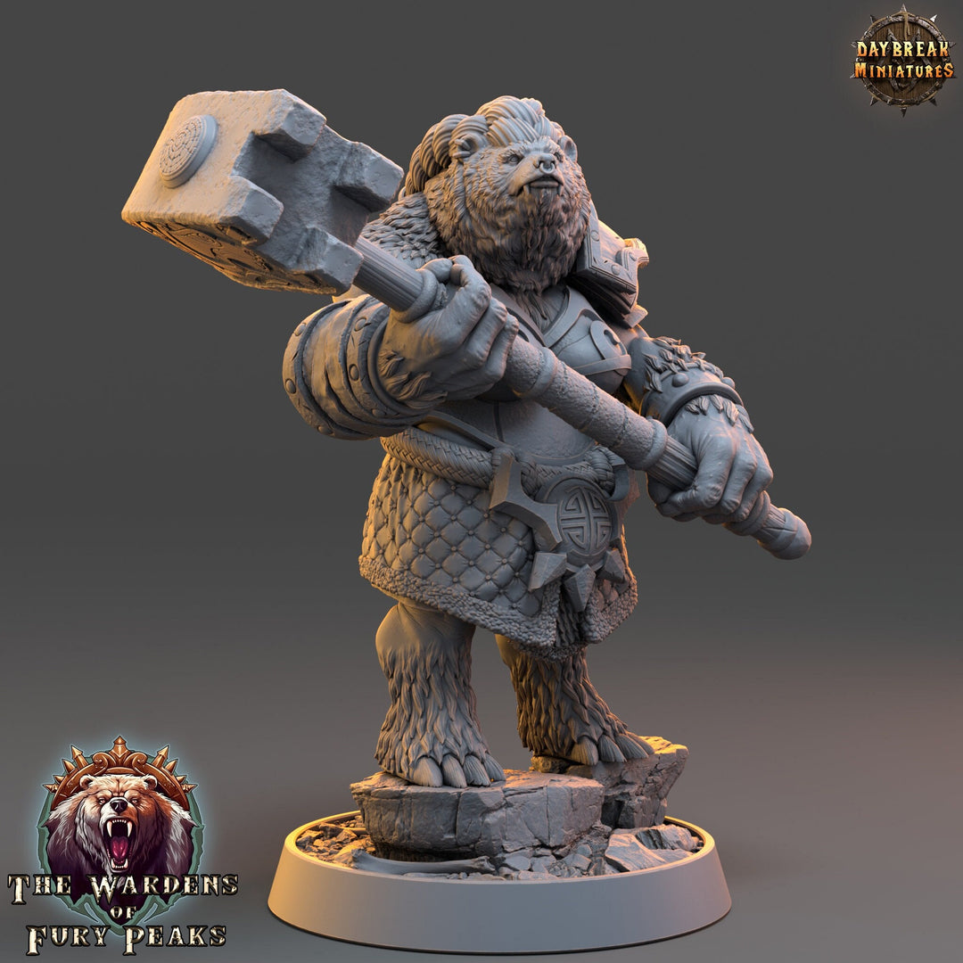 BearFolk Werebear Fighter with Mace | Scales: 28mm, 32mm,54mm,75mm | D&D 5e Megaboss | Dungeons and Dragons |Pathfinder| Daybreak Miniatures
