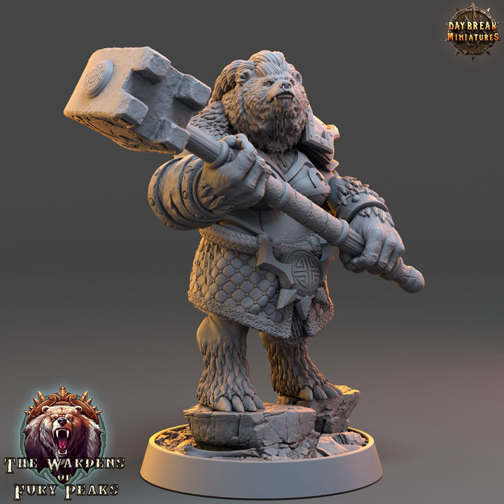 BearFolk Werebear Fighter with Mace | Scales: 28mm, 32mm,54mm,75mm | D&amp;D 5e Megaboss | Dungeons and Dragons |Pathfinder| Daybreak Miniatures