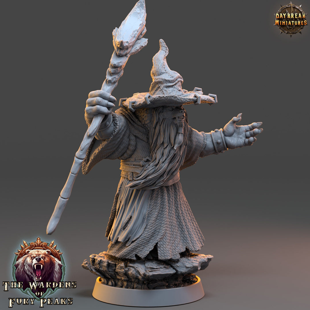 BearFolk Werebear Wizard with Staff | Scales: 28mm, 32mm,54mm,75mm | D&amp;D 5e Megaboss | Dungeons and Dragons |Pathfinder| Daybreak Miniatures