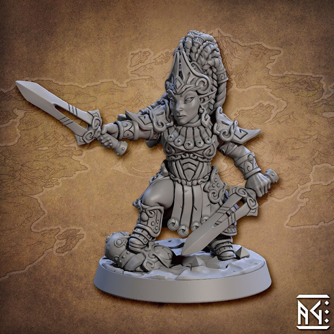 Female Gnome Fighter Rogue Two Swords | 28mm, 32mm, 54mm,75mm,100mm Scale Resin Miniature Dungeons and Dragons D&D Pathfinder |Artisan Guild