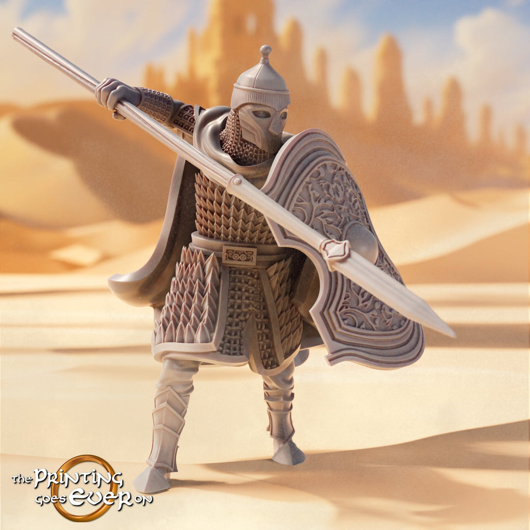 Human Fighter Paladin in Chainmail Spear & Shield Unpainted Miniature |28mm, 32mm, 54mm, 75mm, 100mm Scales | Pathfinder Figure DnD Figurine