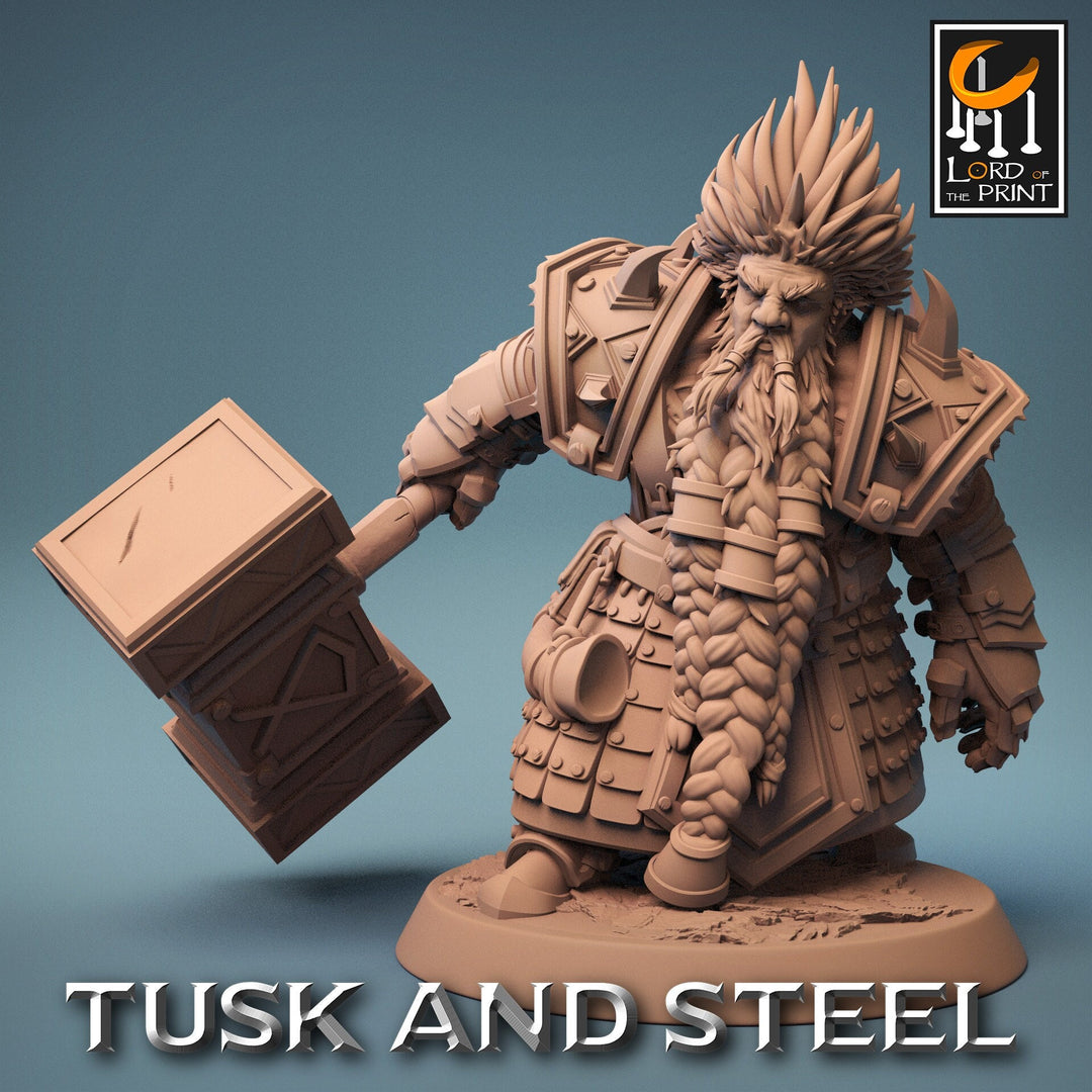 Dwarf Fighter Paladin with Battle Hammer Unpainted | 28mm, 32mm,54mm,75mm,100mm Scales | Dungeons and Dragons Pathfinder Lord of The Print