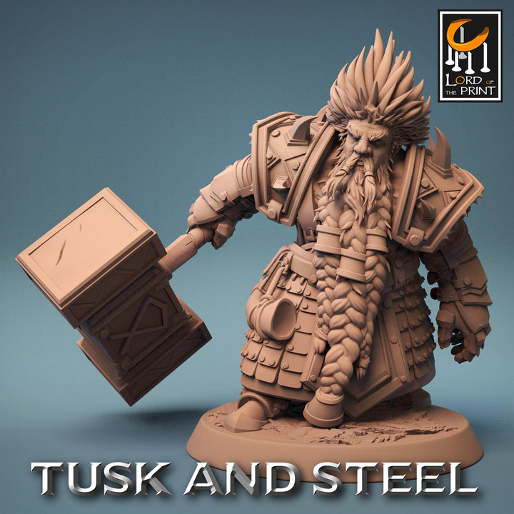 Dwarf Fighter Paladin with Battle Hammer Unpainted | 28mm, 32mm,54mm,75mm,100mm Scales | Dungeons and Dragons Pathfinder Lord of The Print