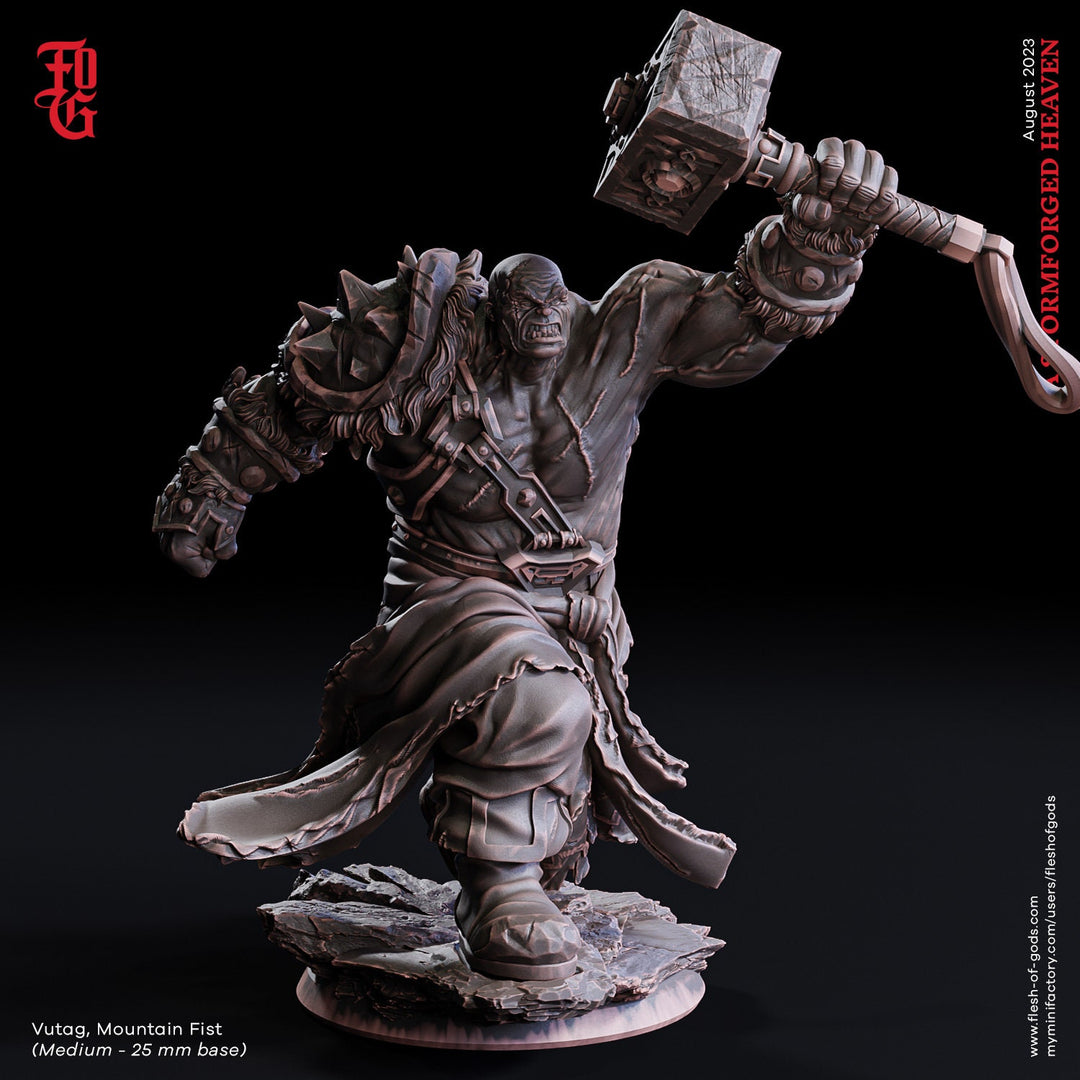 Orc Fighter Shaman Cleric with Battle Hammer | 28mm,32mm,54mm,75mm,100mm Scales | Megaboss Dungeons and Dragons | Pathfinder | Flesh of Gods